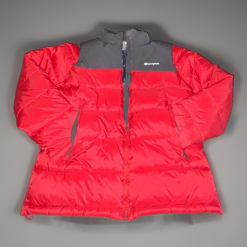 Champion Men's L Red/Black Colorblock Puffer Jacket Insulated Full Zip